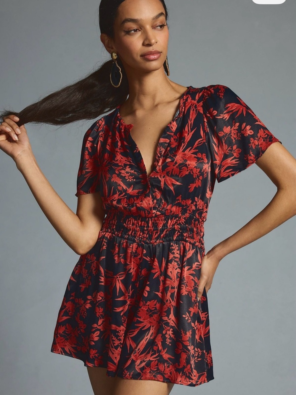 Anthropologie Navy & Red Floral Short Romper